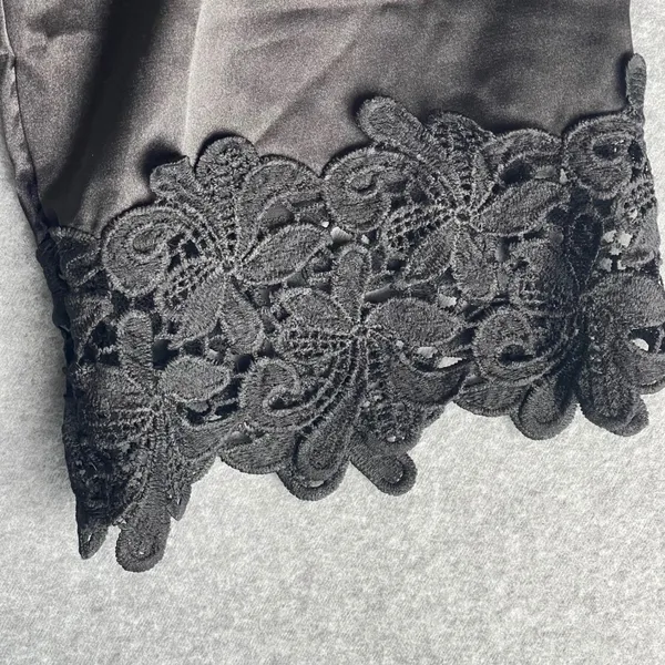 Black Bridesmaid Satin Lace Kimono Robe‎ With Tie Sash Large - Image 5