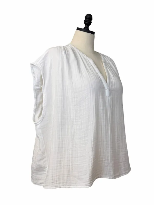 Old Navy Popover Blouse Size XXL White Cotton Gauze Short Sleeve NWT V-Neck - Image 3