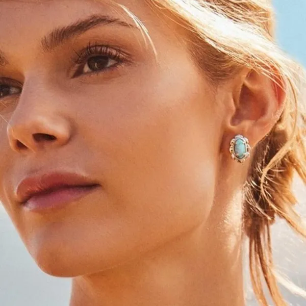 NWT! Kendra Scott Piper Gold Stud Earrings with Blue Stone - Image 2