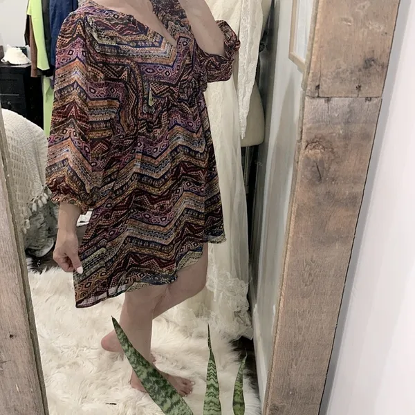 Umgee boho Plunge Neck Mini Sundress size large - Image 4