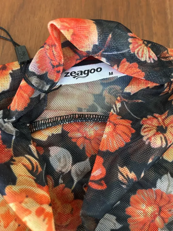 Zeagoo mesh floral top orange and black ruched sides Size Medium - Image 5