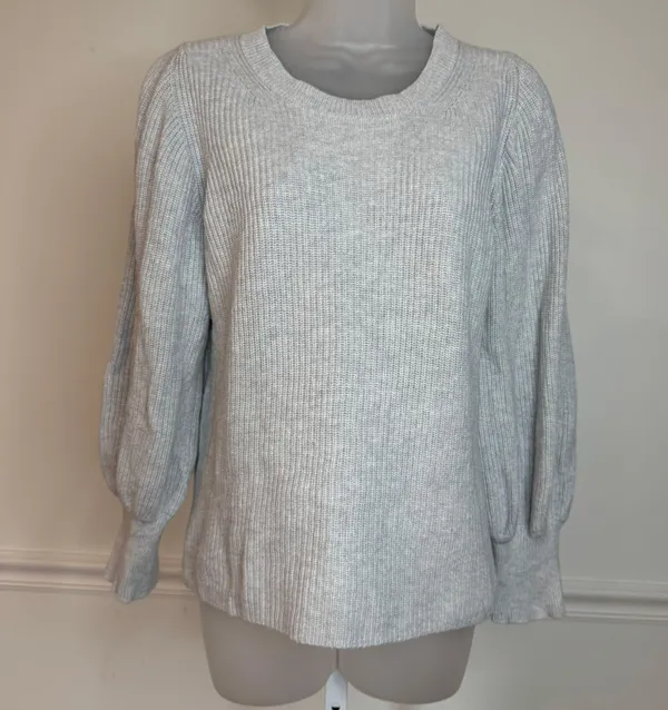 Banana Republic Gray Knit Balloon Sleeve Sweater, Size Small - Image 5