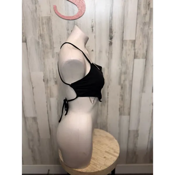 Blue Blush Black Handkerchief Crop Top Criss Cross Tie Back size Small - Image 3