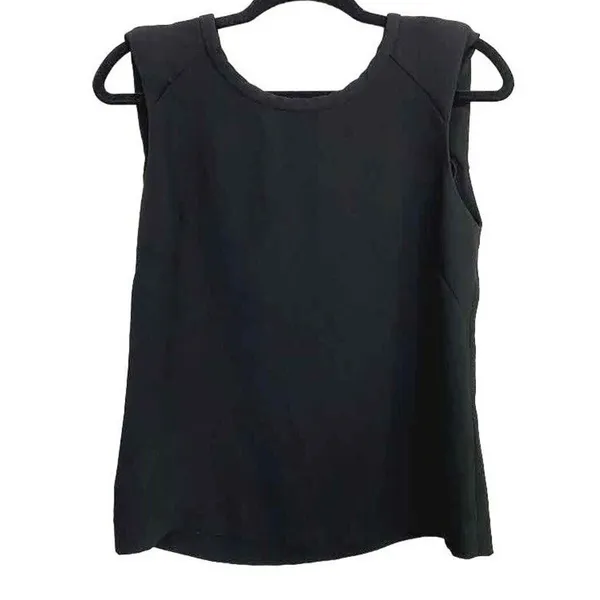 ZARA Perfect Sleeveless Lightweight Blouse Open V Neck Key Hole Back Small Black - Image 11