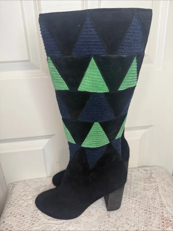 Farylrobin Frances suede corduroy geometric chunky heel Knee High boots sz 8.5 - Image 5