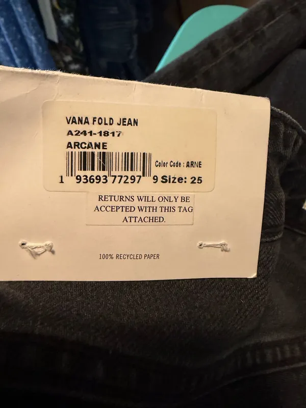 Agolde Vana Fold Wide Leg Denim Jeans Black Arcane Size 25 - Image 5