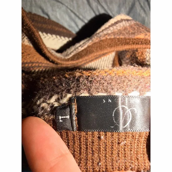 LCALE Sweater Womens L Brown Tan Cream Striped Vintage Crew Neck Knit - Image 2