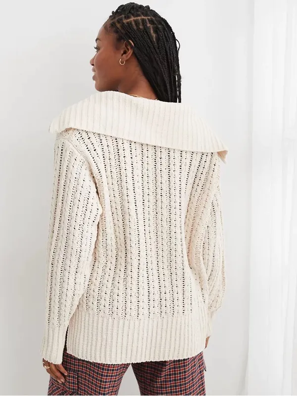 Aerie Cable Car Quarter Zip Sweater Toasted Coconut Chenille Pullover Size XS - Image 2