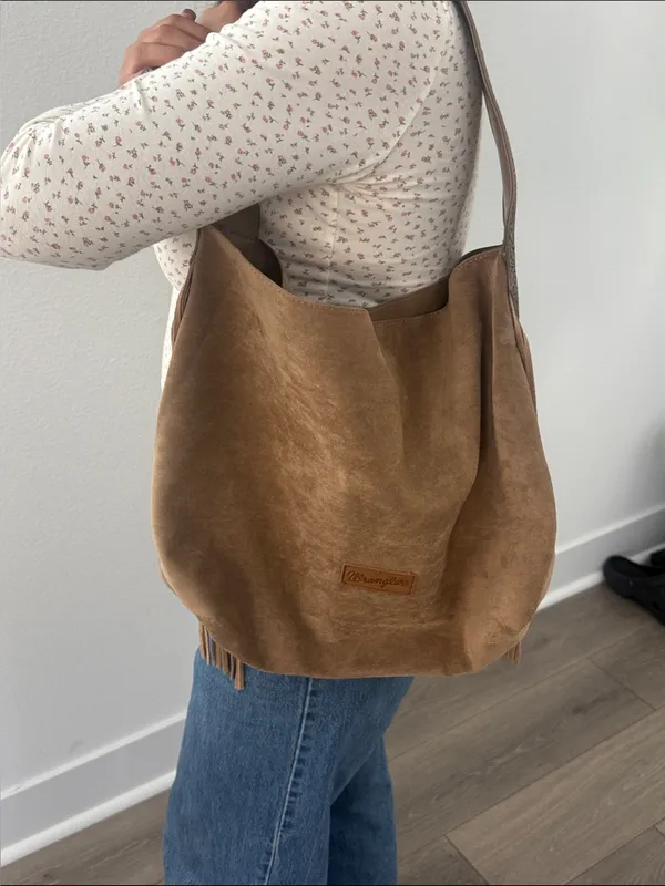Wrangler Tan Suede Fringe Shoulder Bag - Image 6