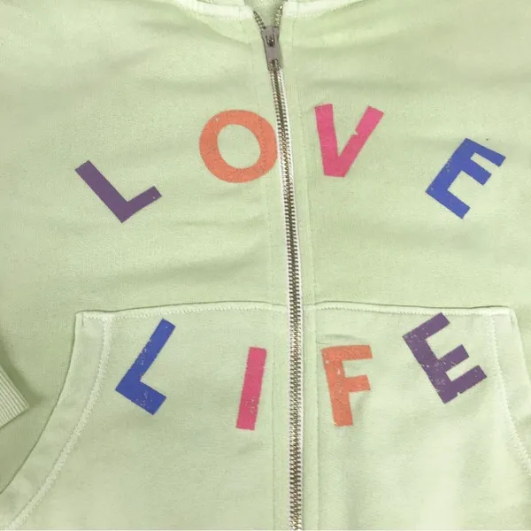WILDFOX Love Life Kinley Hoodie Cropped Jacket Zip‎ Front Green Size Small New - Image 8