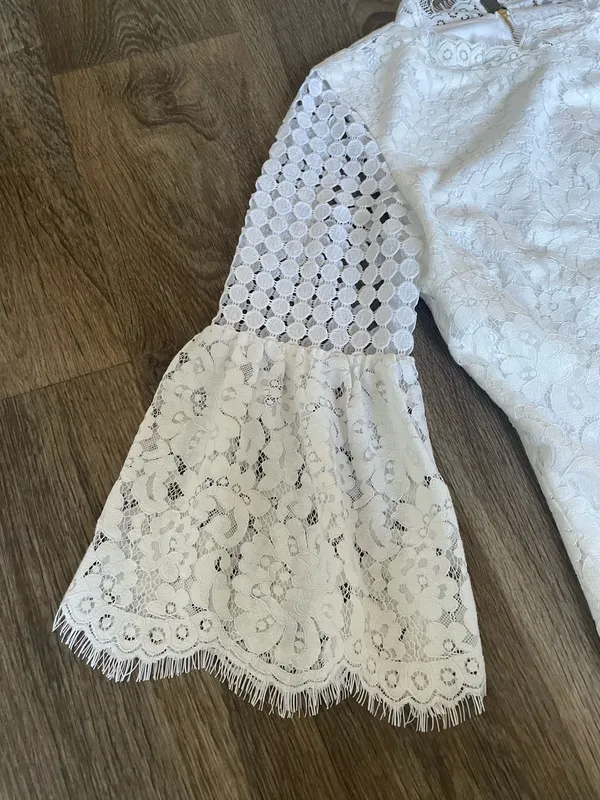 Sail to Sable Fringe Lace Bell Sleeve Shift Dress NWT Women’s 4 - Image 5