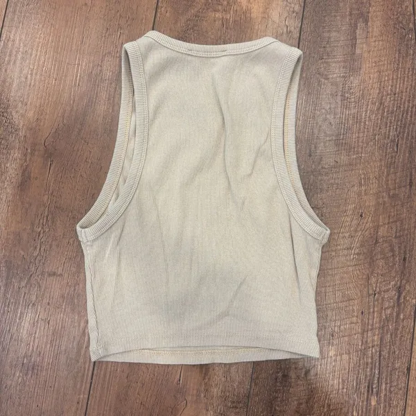 ZARA WOMEN'S RIBBED HIGH NECK TANK CROP TOP SLEEVELESS TAN SIZE M - Minimalist - Image 3