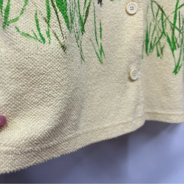 Vintage AU Women's yellow terry cloth cardigan Sweater Bird Art Applique Print - Image 6