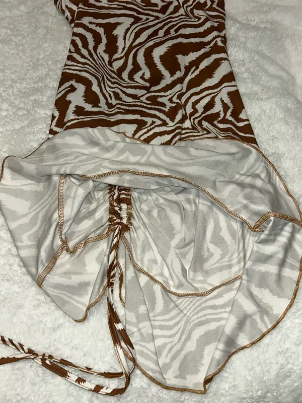 SheIn Brown and White Zebra Print Dress With Drawstring - Image 11