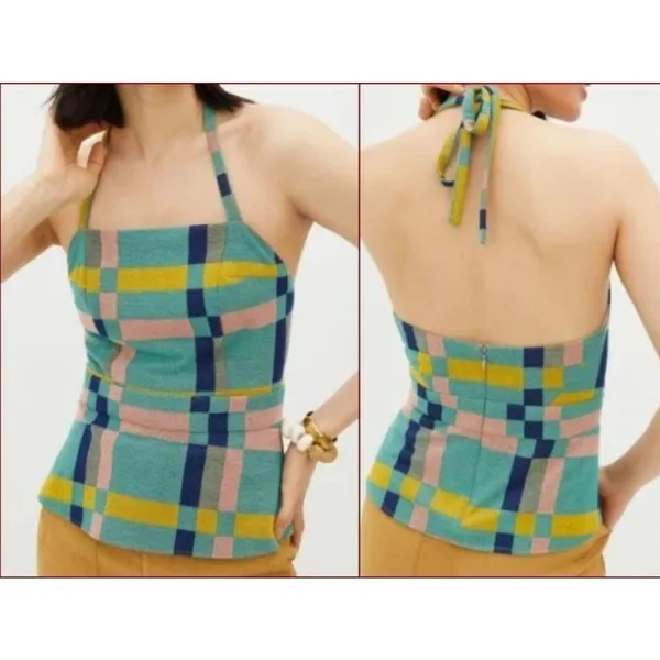 Anthropologie Eva Franco Mod Plaid Halter Top W2311 Sz XS - Image 2