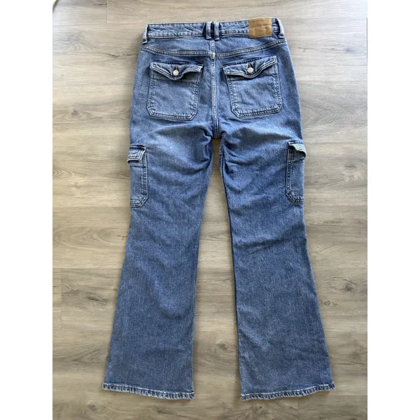 Aeropostale Jeans Womens 8R Blue Mid Rise Flare Cargo UtilityPockets Y2K Logo - Image 7