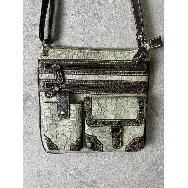 Western Crackle Studded Crossbody Multi Pocket Boho Cowgirl Rodeo Festival Purse - Image 2