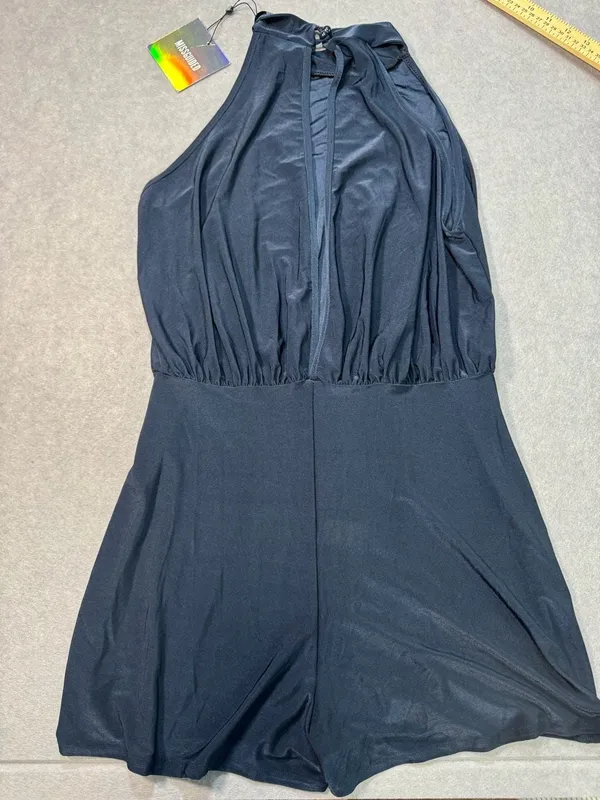 Missguided Halter Neck Ruched Waist Navy Romper - Image 4