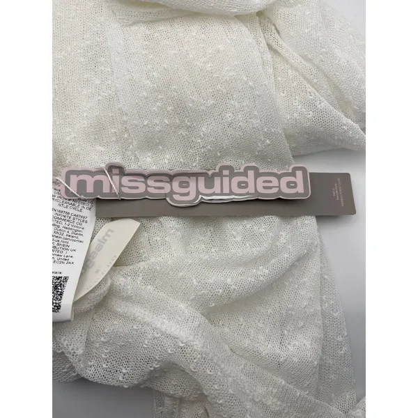 Missguided Longline Tie Front Cardigan Womens Medium White Sheer‎ Textured NWT - Image 9