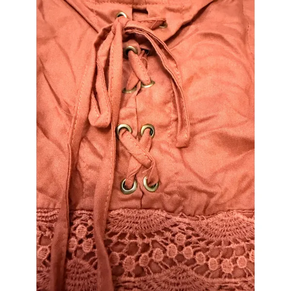 NWT Boho Lace Up Peplum Cami Top Rust Orange Crochet Waist Angie Small - Image 8