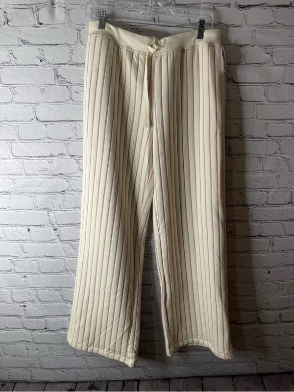 Nwt Aiden Cream Ribbed Lounge Pants with Subtle Tan Pinstripes size medium - Image 2