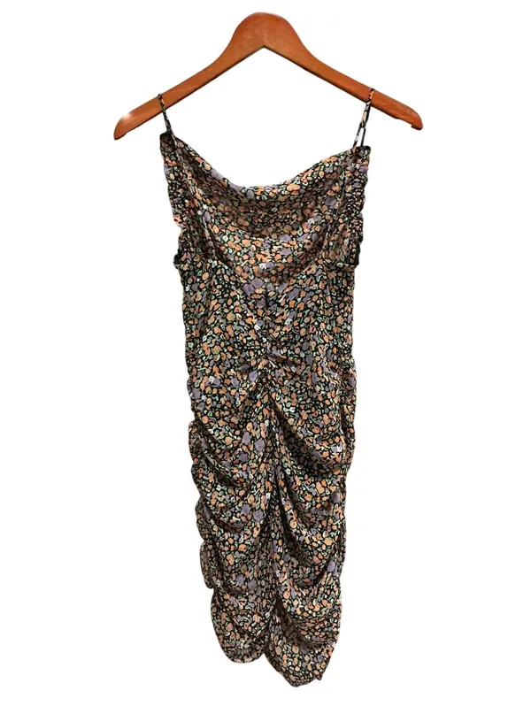 ASTR The Label Black-Orange Floral Ruched Midi Dress XS - Image 2