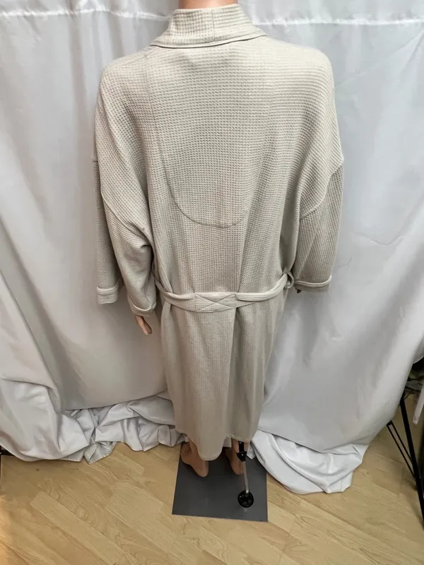 Knothe Waffle Knit Spa Robe Beige Tie Waist Pockets S/M Cozy Lounge Bathrobe - Image 2