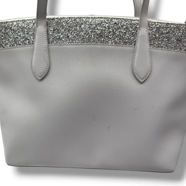 Kate Spade Tote Bag Womens Grey Saffiano Leather Silver Glitter‎ Trim Zip Top - Image 10