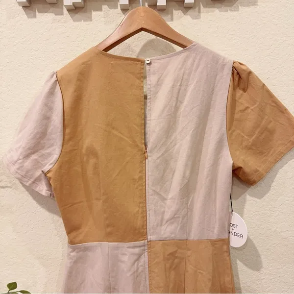 Lost + Wander LA Crème Color Block Cottage Linen Midi Dress Cream Sand OS NWT - Image 5