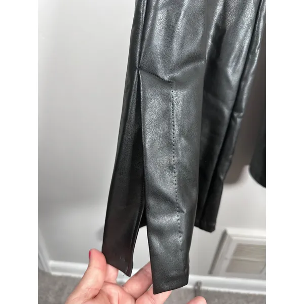 Abercrombie & Fitch Vegan Leather curve love Pants Women M Black Edgy Slit Hem - Image 2