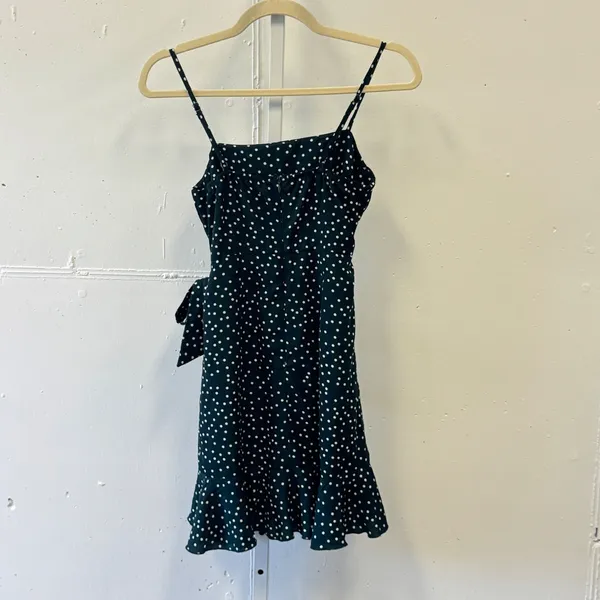 Princess Polly Teal Green Polka Dot Mini Dress Faux Wrap Ruffle Hem Size 2 US - Image 2