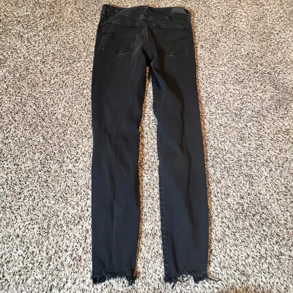 American Eagle Hi-Rise Jegging Black Distressed Ripped Skinny Jeans Womens 6 Reg - Image 8