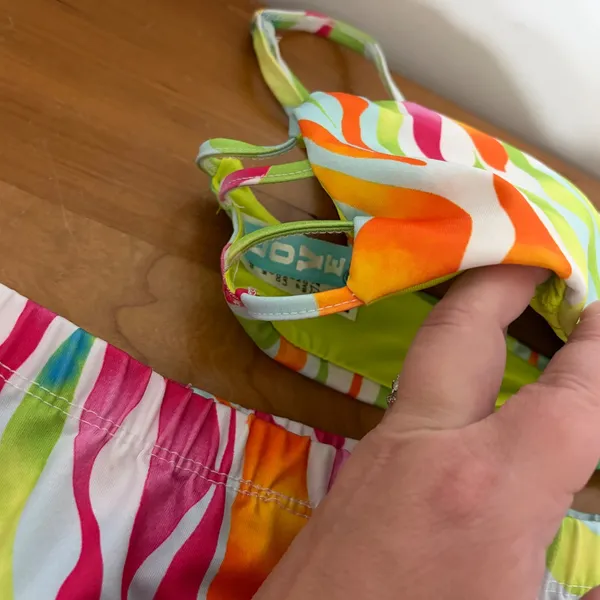Love 83‎ Swim Neon Rainbow Zebra Bikini Set High Waist Bandeau Medium - Image 3