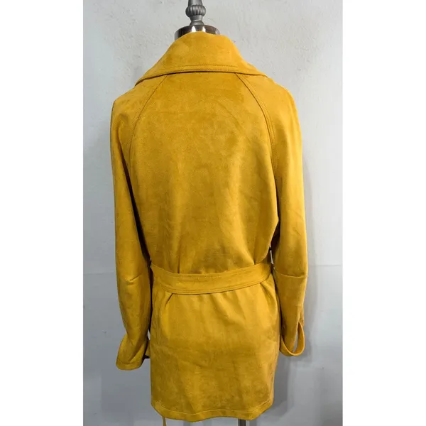 Marc New York Trench Coat Faux Suede Belted Double Breasted M Mustard Yellow - Image 10