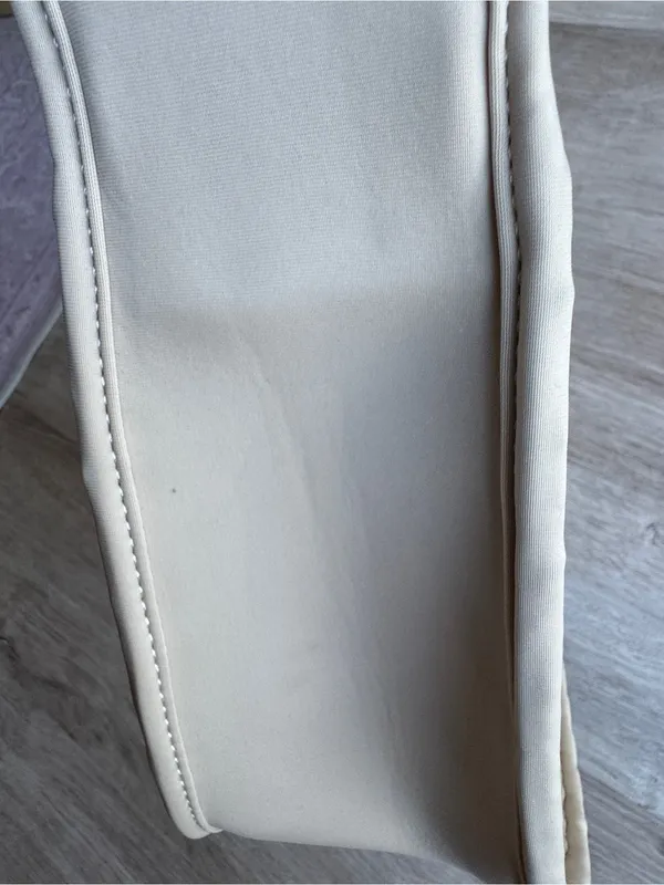 Anthropologie woven neoprene shoulder bag zip neutral beige nylon purse - Image 11