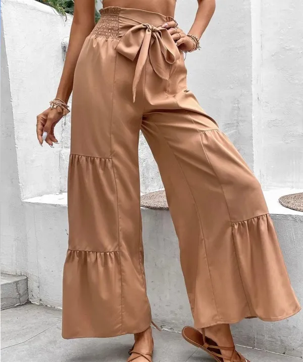 Sason-Wide leg Tiered Pants with Attached Belt-Sz Med. - Image 3