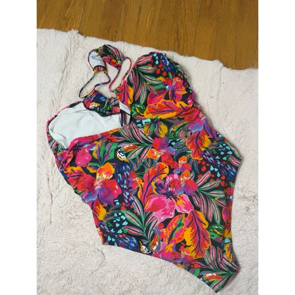Eloquii Floral One Shoulder Cutout One Piece Swimsuit Tropical Print Size 16 XL - Image 5