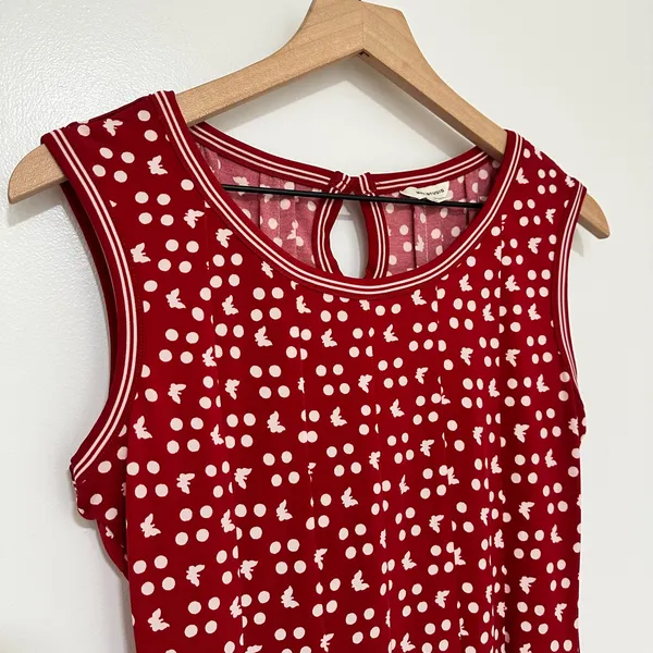 MAX STUDIO | Red White Polka Dot Butterfly Sleeveless‎ Keyhole Mini Dress, S - Image 3