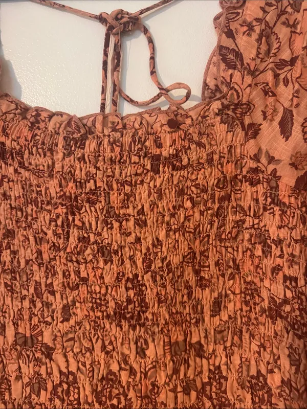 Free People Rust Floral Smocked Mini Dress - Image 4
