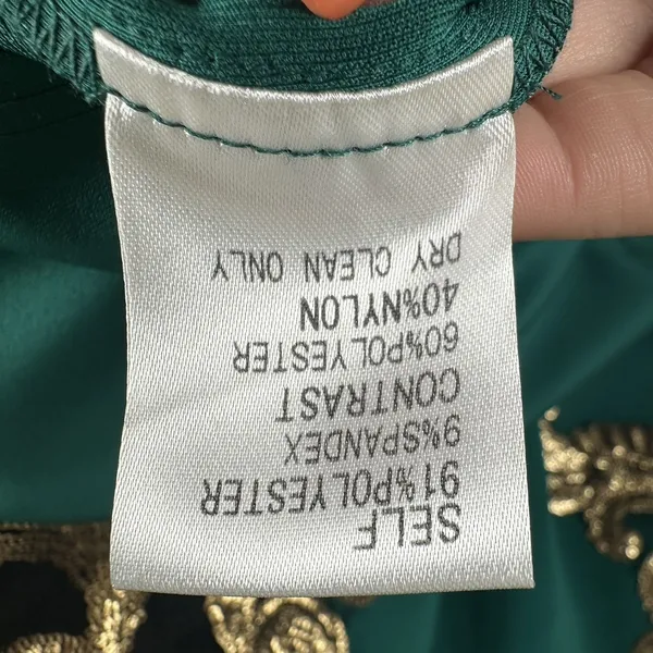 Tadashi Shoji Emerald Green Gold Sequin Neoprene Sheath Dress Small Sleeveless - Image 6