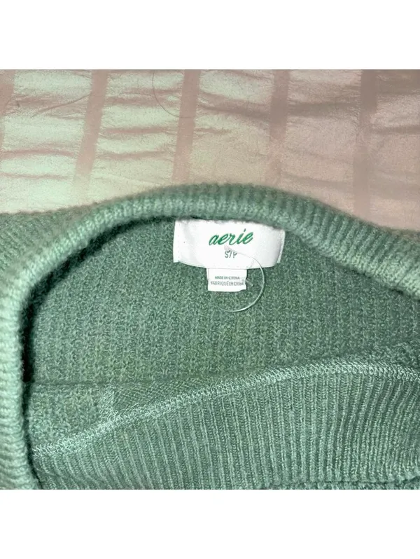Aerie Cozy Ribbed Knit Crewneck Sweater RN: 54485 In Green, Woman’s Size Small - Image 3