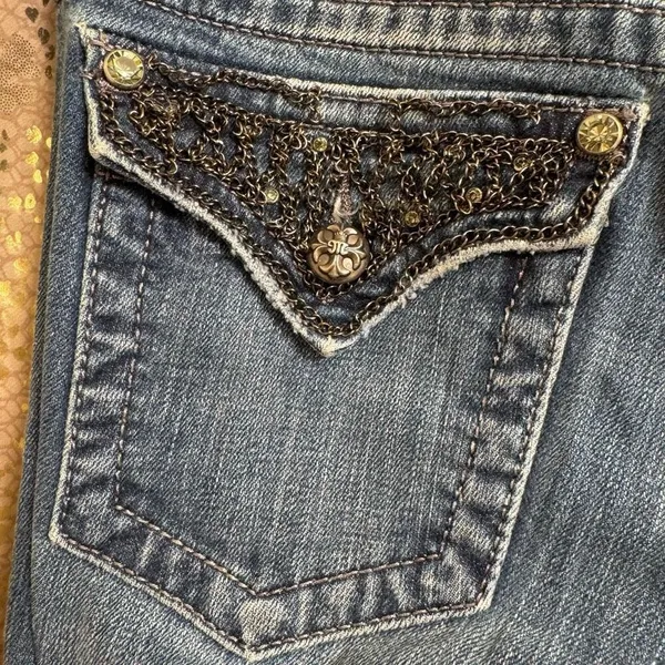 Miss Me Chain Pocket Low Rise Bootcut Western Rhinestone Jeans Size‎ 28 - Image 10