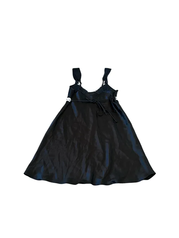 Black Satin Mini Slip Dress Tie Back Y2K Coquette Whimsygoth Indie Sleaze - Image 6