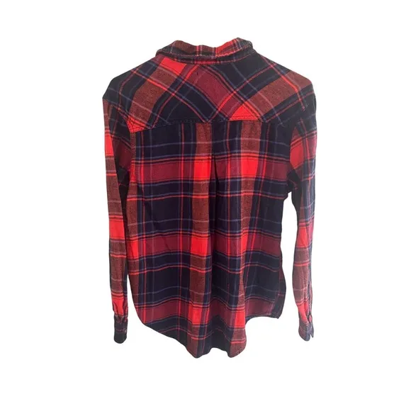 BDG‎ Red Navy Plaid Flannel Button Up Shirt Long Sleeve Women XS Gorpcore Trails - Image 2