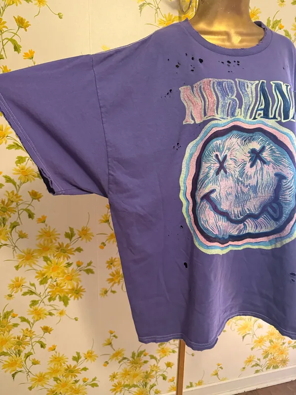 Nirvana NWT oversized distressed short sleeve graphic T shirt dress size L/XL - Image 8
