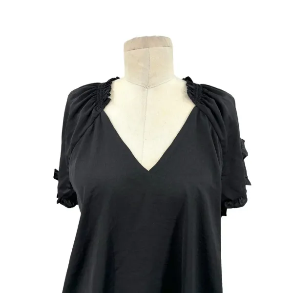 Current Air Los‎ Angeles Black Ruffle Short Sleeve Blouse Size Small - Image 2