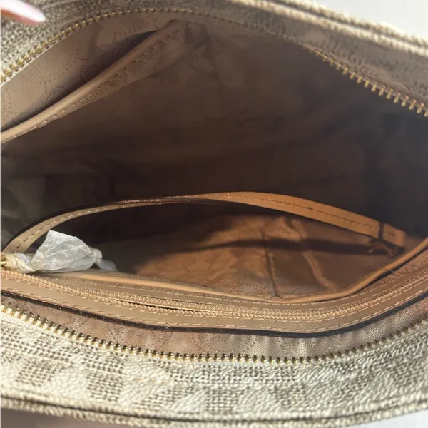 Michael Kors Monogram Crossbody Bag in Cream and Tan - Image 5