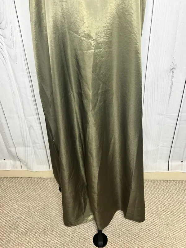Vince Camuto Olive Green Satin Slip Maxi Dress Sz L V-Neck Strappy Sleeveless - Image 3