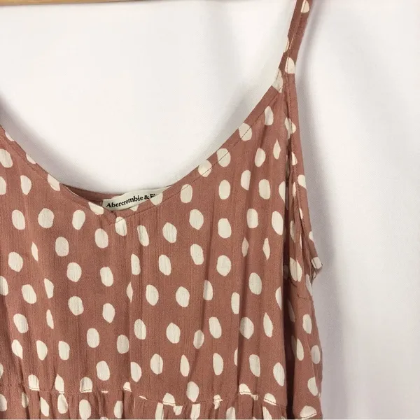 Abercrombie &‎ White Mauve Pink Polka Dot Trapeze Cami Tank Top L - Image 3