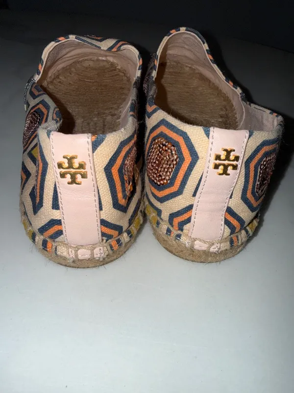Tory Burch Pink and Yellow Geometric Espadrille Flats - Image 5
